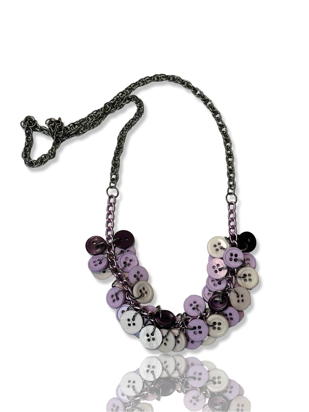 Handmade Lavender & Cream Button Cluster Statement Necklace